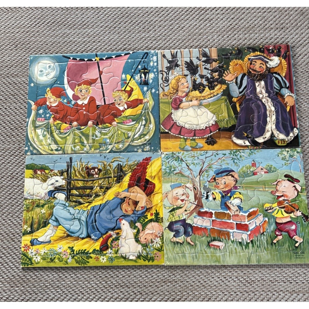 1961 Sifo CO. Vintage Set‎ Of 4 Tray Puzzles Nursery Rhymes